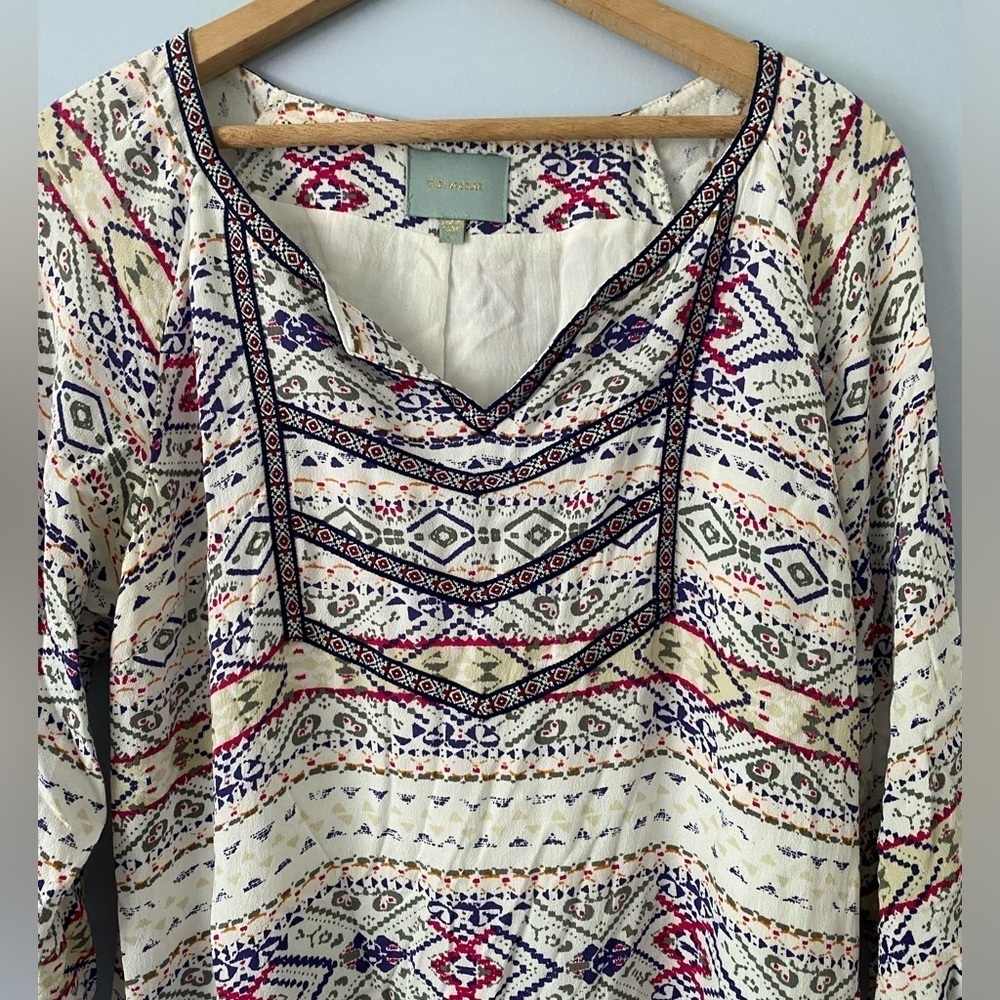 Skies are Blue Size Medium V-Neck Tunic Dress Aztec Print Embroidered Trim - Picture 5 of 10
